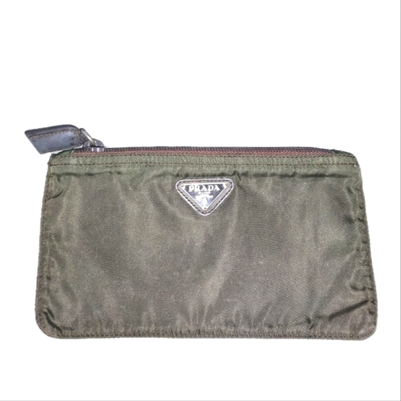 Prada Handbags - Prada Green Nylon Zip Pouch - Very Good Used Condition